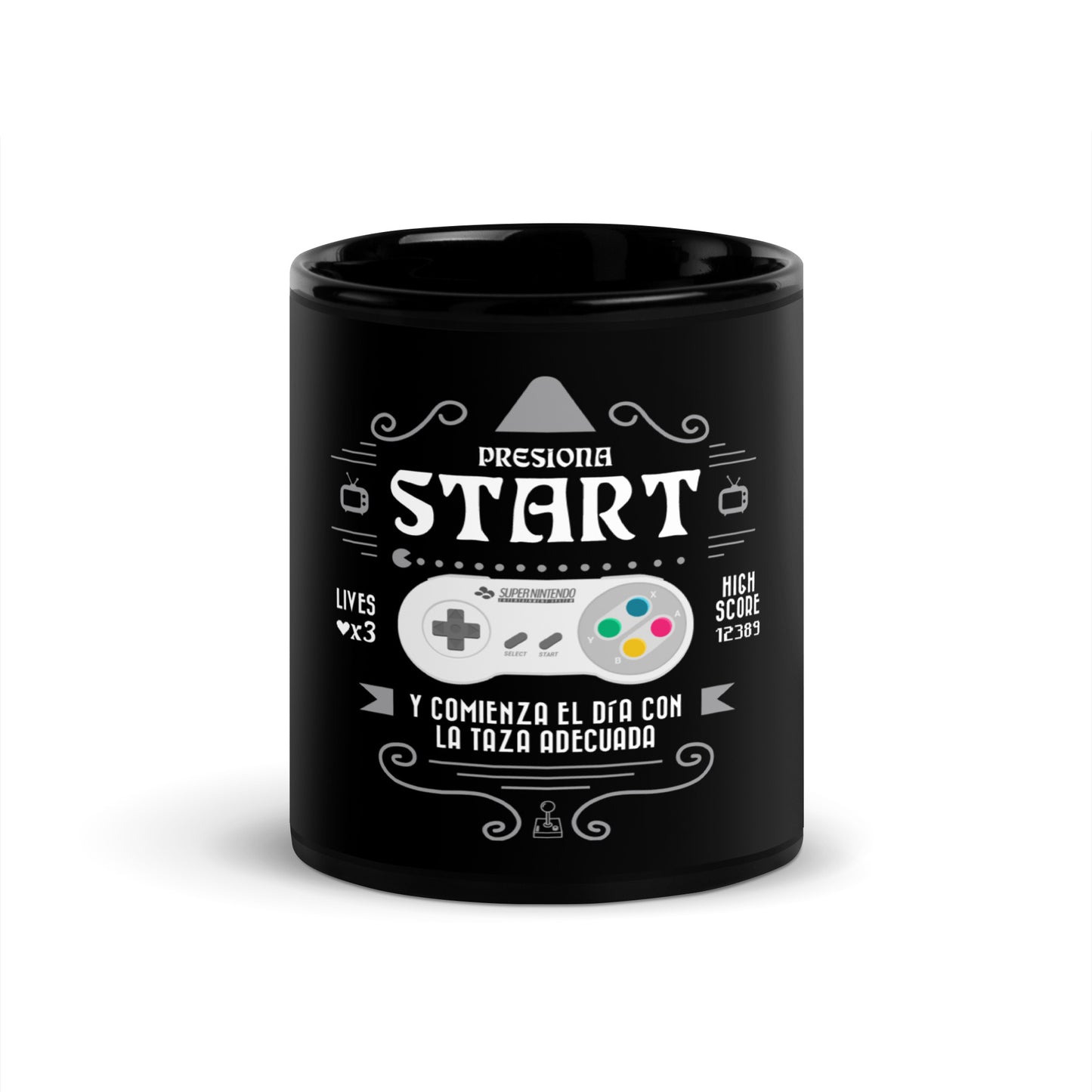 Taza negra brillante - PRESIONA START